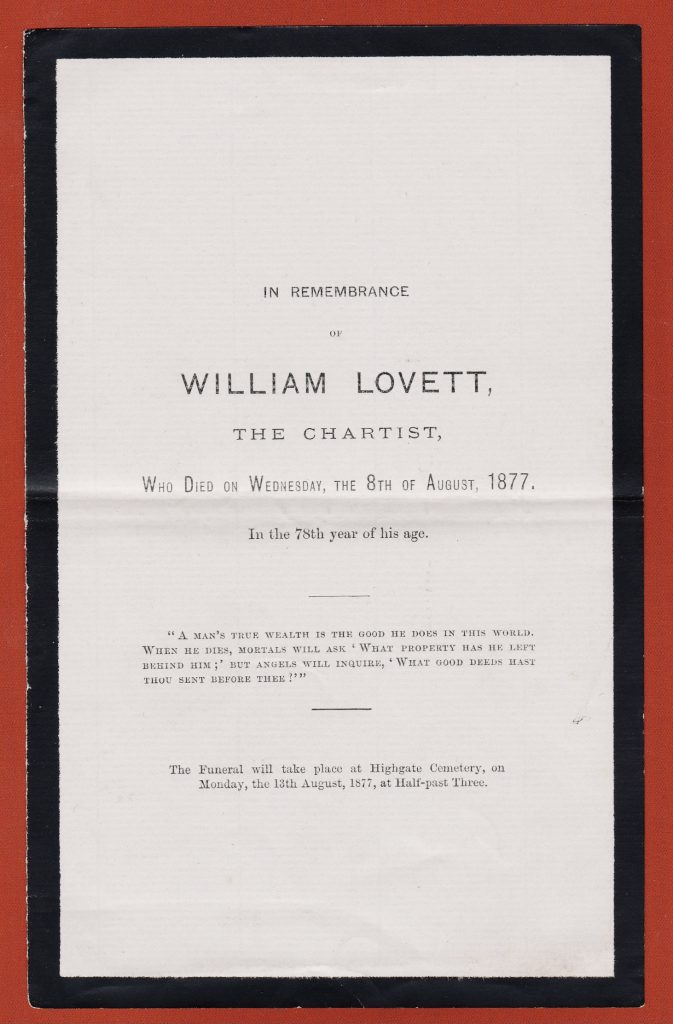 Death notice for William Lovett