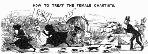 Punch cartoon shows rats and other creatures chasing female chartists