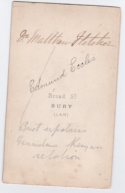 Back of card shows writing as described in body text.